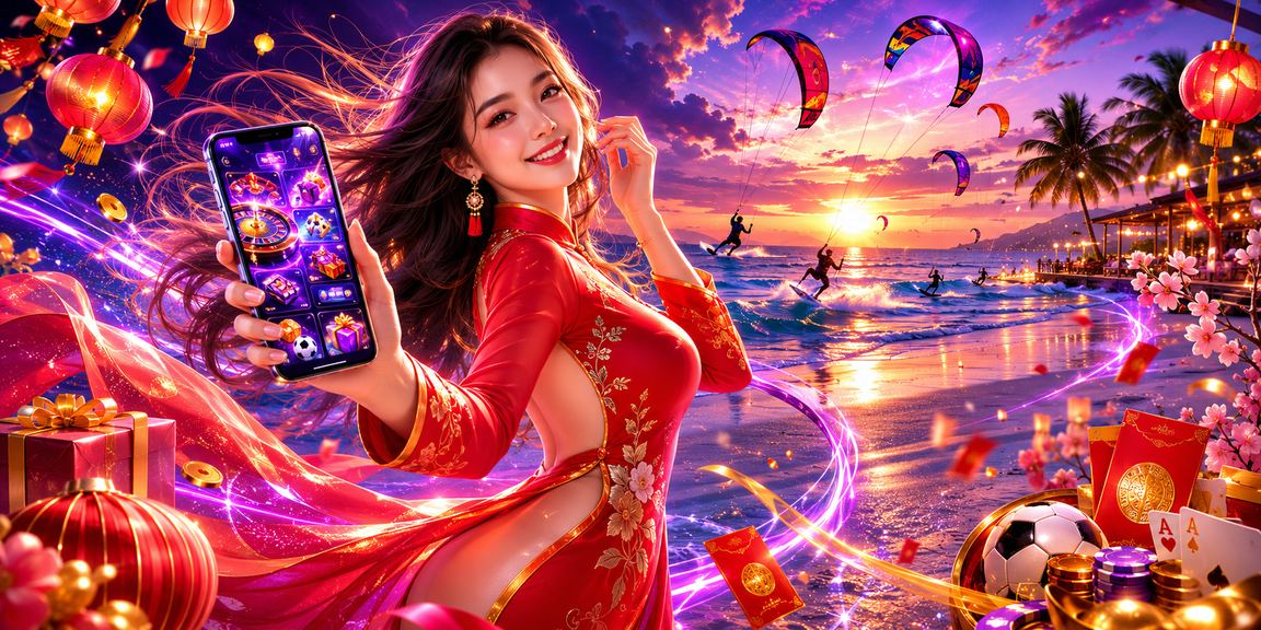 Cô gái áo dài tại Mũi Né nhận phong bì đỏ trong không khí lễ hội